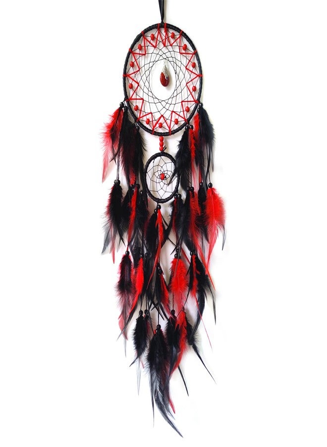 SOYUZU Black and Red Dream Catcher Wall Decor Feather Dream Catchers with Pendant Handmade Dreamcatcher Wall Hanging Ornament for Bedroom Living Room Home Decor - Image 1